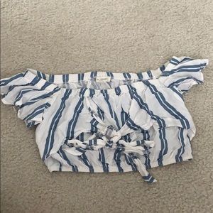 LA HEARTS striped tie crop shirt